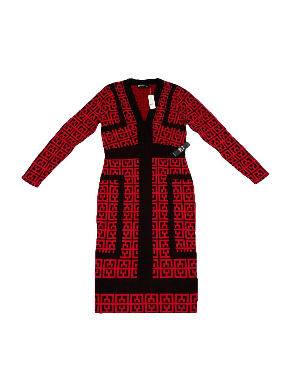 Beautiful New York & Company Womens Dress Red & Black Geometric Design Sz XS